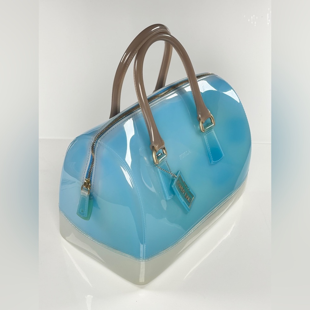 Furla Blue Clear Dome Satchel with Beige Handles - Picture 2 of 12